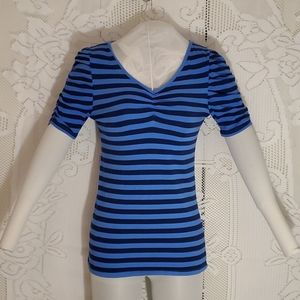 Rue 21 fitted ruched cap sleeve stripe tshirt top